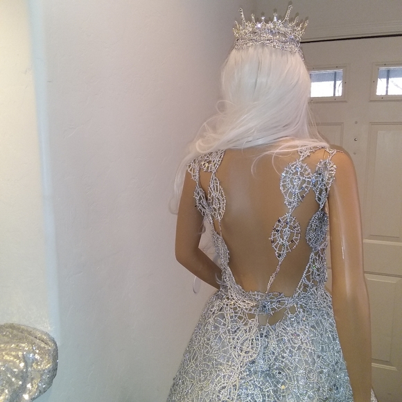 "HEIRESS" Silver Sequin Crystal Lace Wedding Ballgown Set - Picture 7 of 17